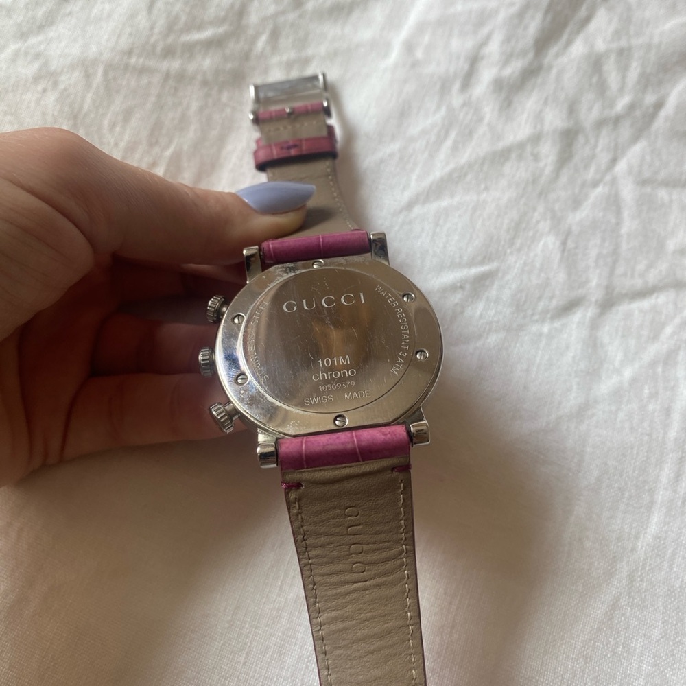 Gucci Crystal Bezel Pink Leather Chronograph Watch - Picture 6 of 10